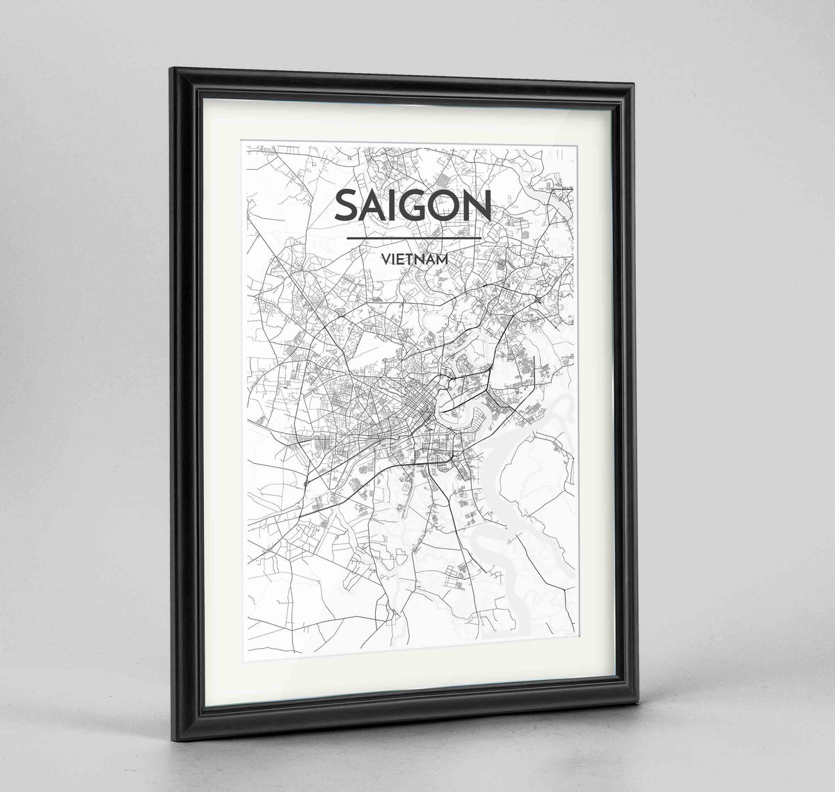 Framed Saigon Map Art Print 24x36&quot; Traditional Black frame Point Two Design Group