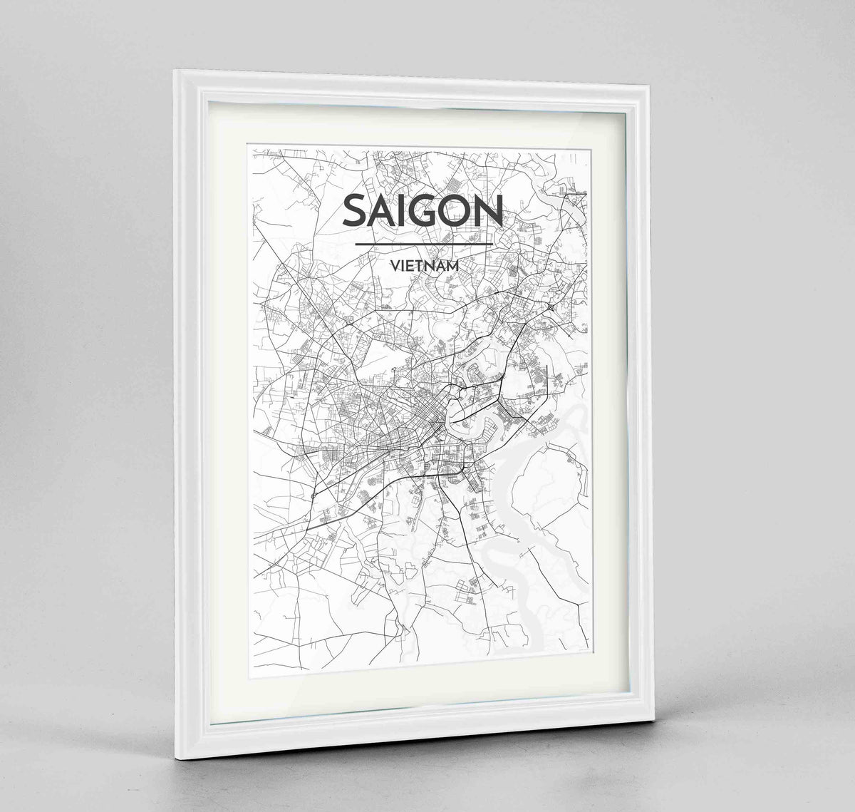 Framed Saigon Map Art Print 24x36&quot; Traditional White frame Point Two Design Group