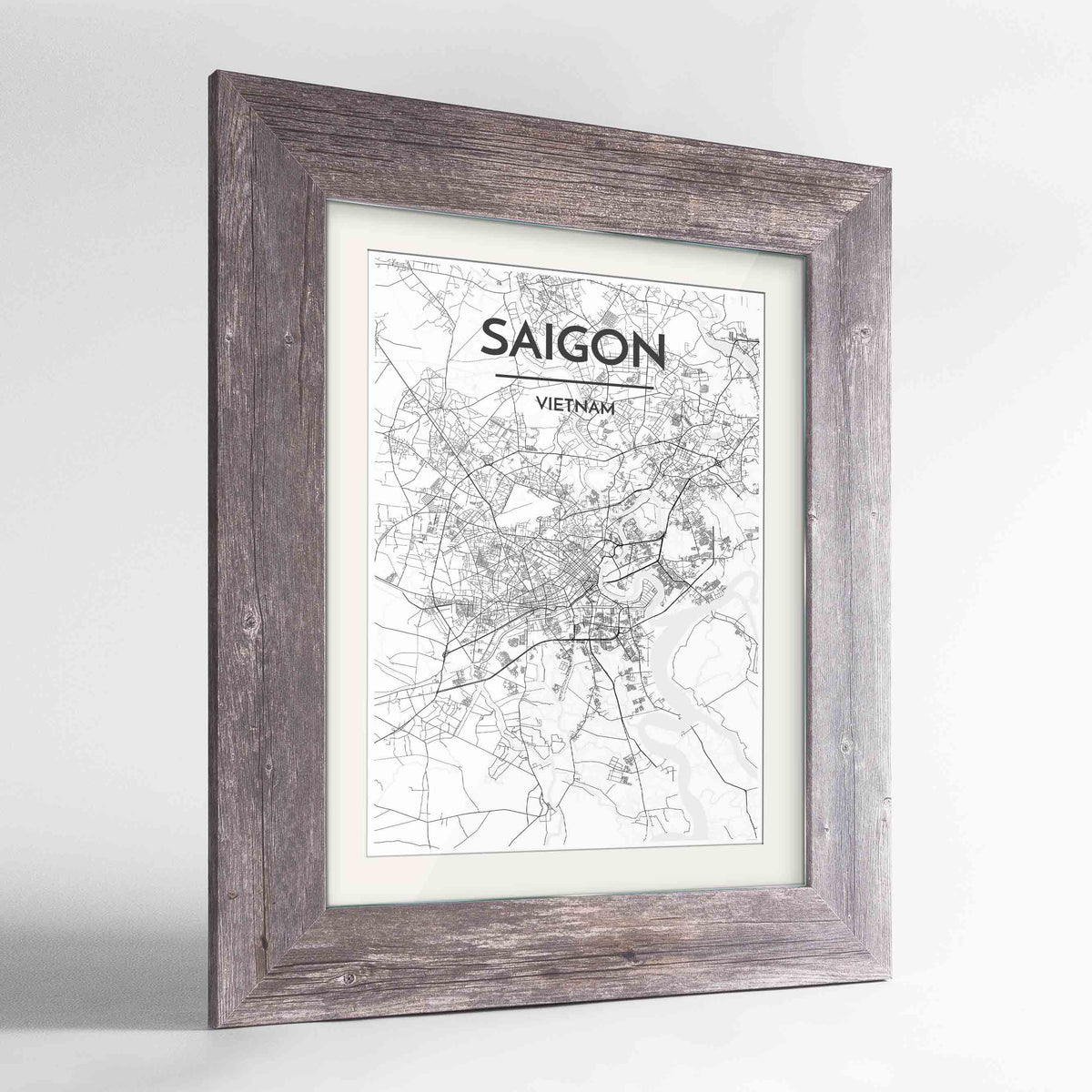 Framed Saigon Map Art Print 24x36&quot; Western Grey frame Point Two Design Group