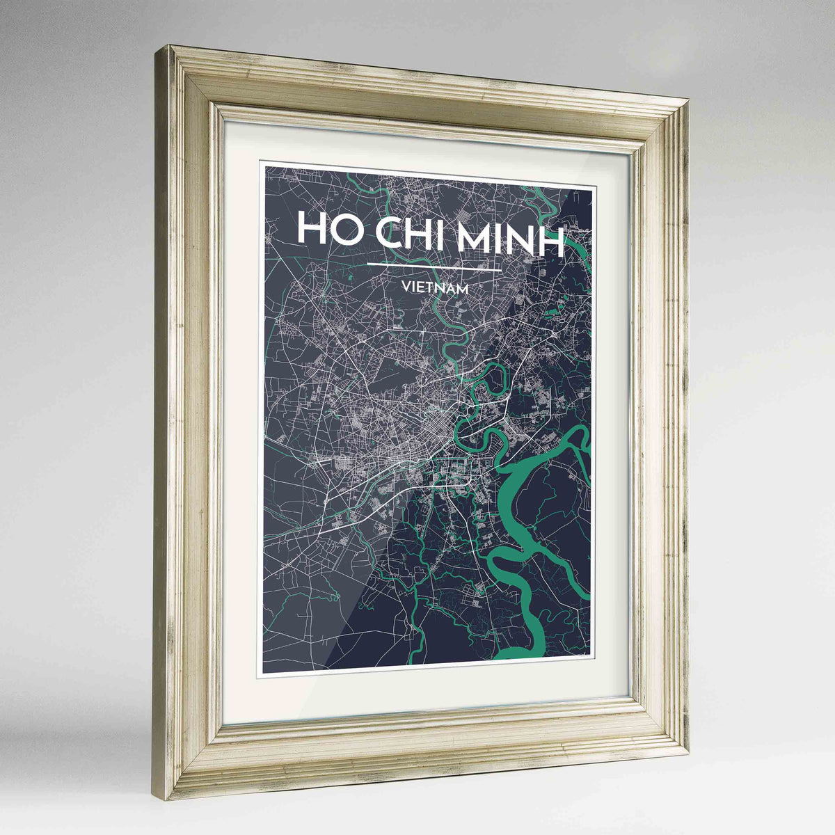 Framed Ho Chi Minh Map Art Print 24x36&quot; Champagne frame Point Two Design Group