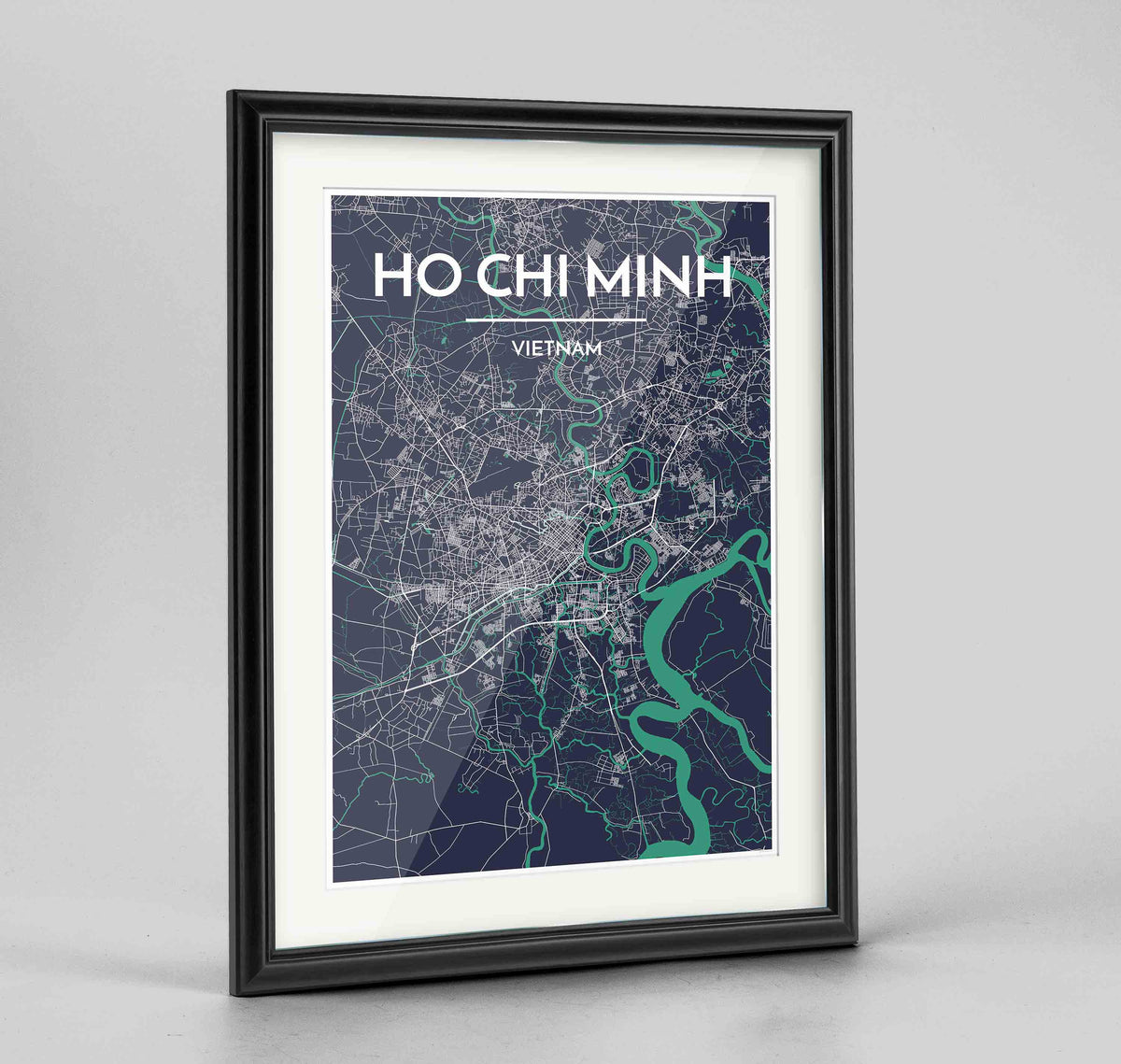 Framed Ho Chi Minh Map Art Print 24x36&quot; Traditional Black frame Point Two Design Group