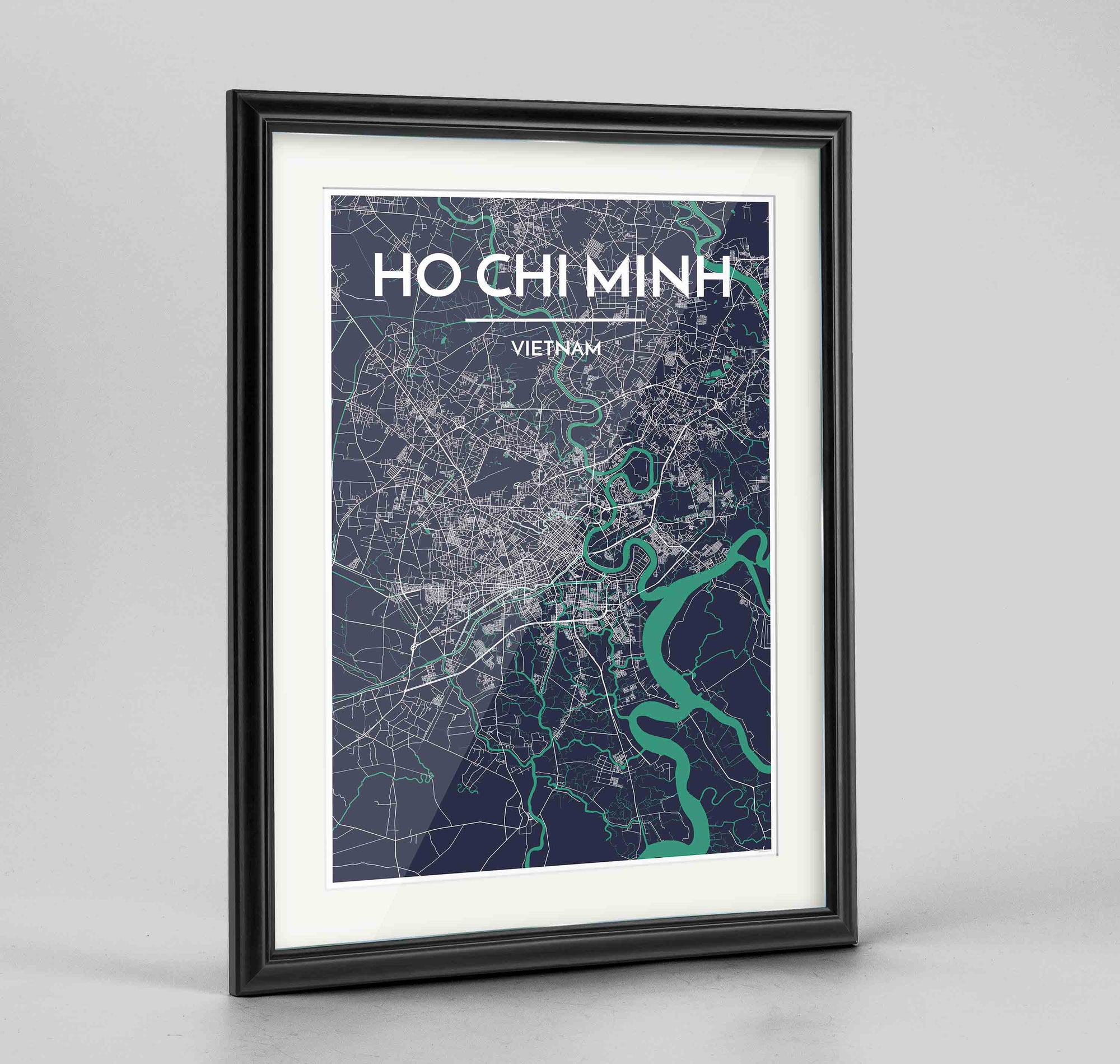 Framed Ho Chi Minh Map Art Print 24x36" Traditional Black frame Point Two Design Group
