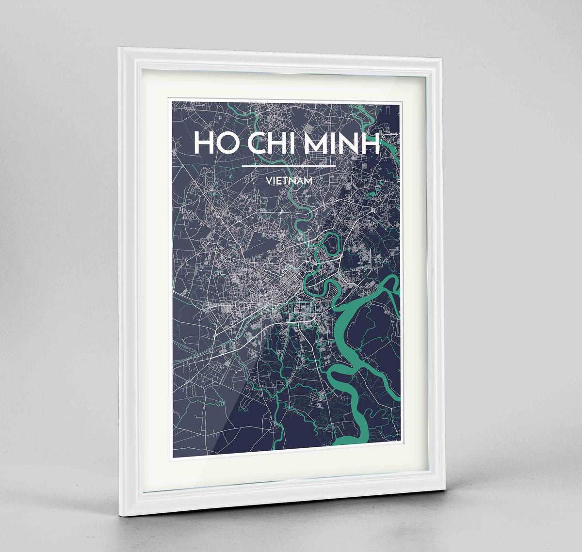 Framed Ho Chi Minh Map Art Print 24x36&quot; Traditional White frame Point Two Design Group