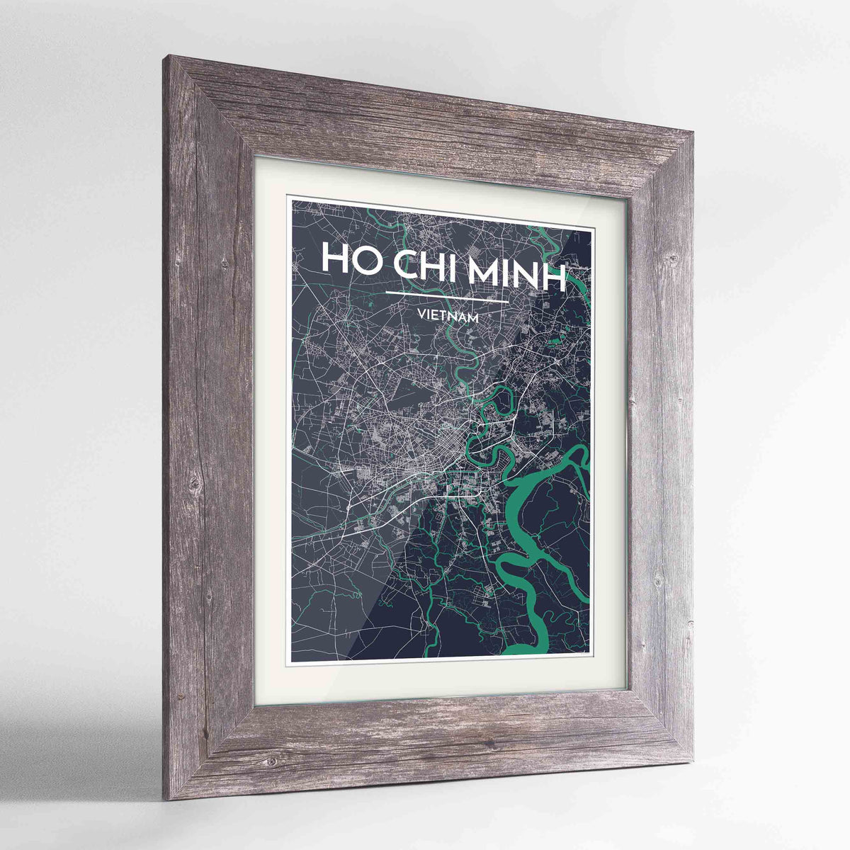 Framed Ho Chi Minh Map Art Print 24x36&quot; Western Grey frame Point Two Design Group