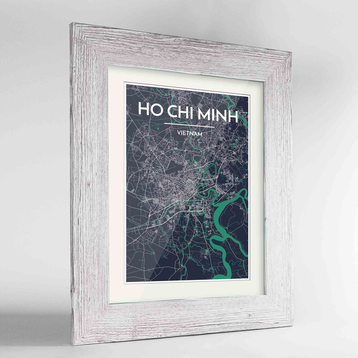 Framed Ho Chi Minh Map Art Print 24x36&quot; Western White frame Point Two Design Group