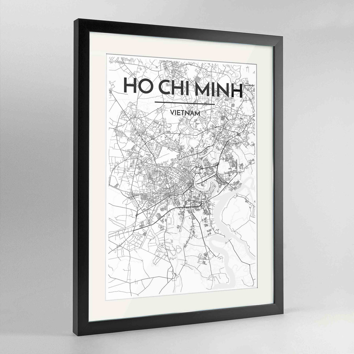 Framed Ho Chi Minh Map Art Print 24x36&quot; Contemporary Black frame Point Two Design Group