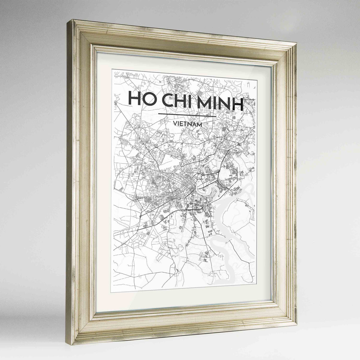 Framed Ho Chi Minh Map Art Print 24x36&quot; Champagne frame Point Two Design Group