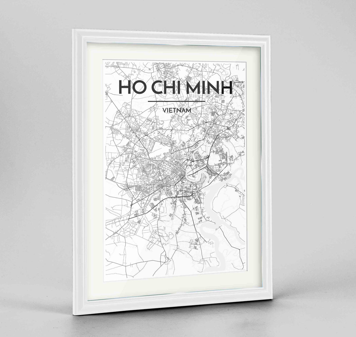 Framed Ho Chi Minh Map Art Print 24x36&quot; Traditional White frame Point Two Design Group
