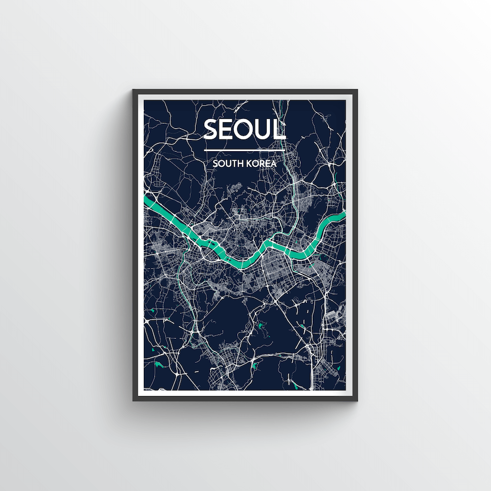Seoul City Map Art Print - Point Two Design - Black &amp; White Print