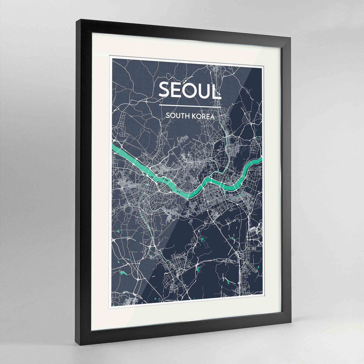 Framed Seoul Map Art Print 24x36&quot; Contemporary Black frame Point Two Design Group