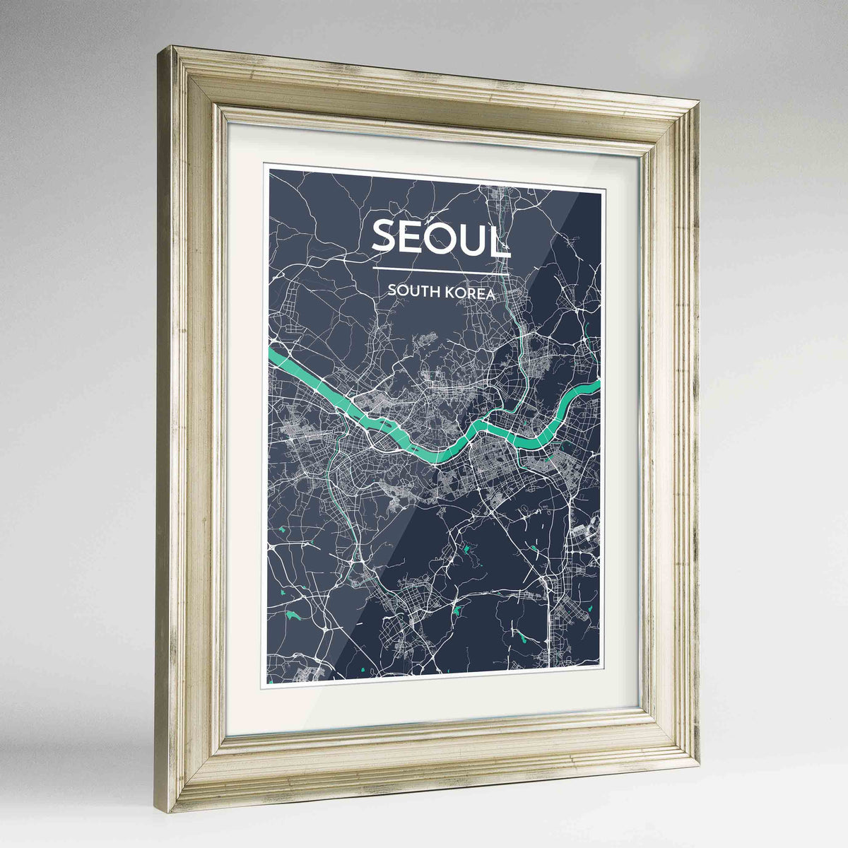 Framed Seoul Map Art Print 24x36&quot; Champagne frame Point Two Design Group