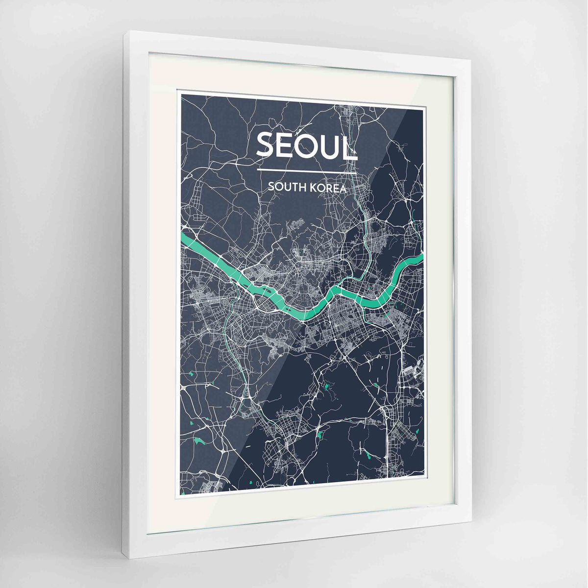 Framed Seoul Map Art Print 24x36&quot; Contemporary White frame Point Two Design Group
