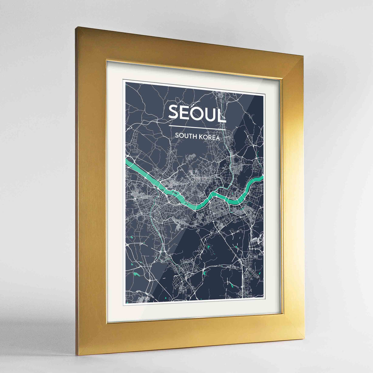 Framed Seoul Map Art Print 24x36&quot; Gold frame Point Two Design Group