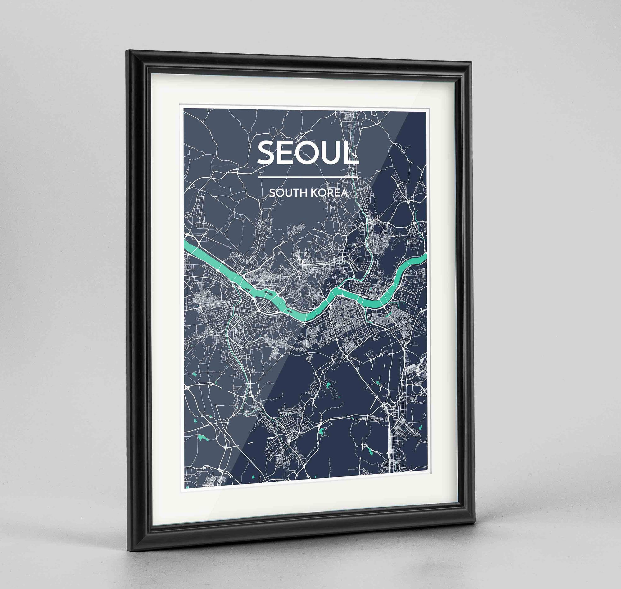 Framed Seoul Map Art Print 24x36" Traditional Black frame Point Two Design Group