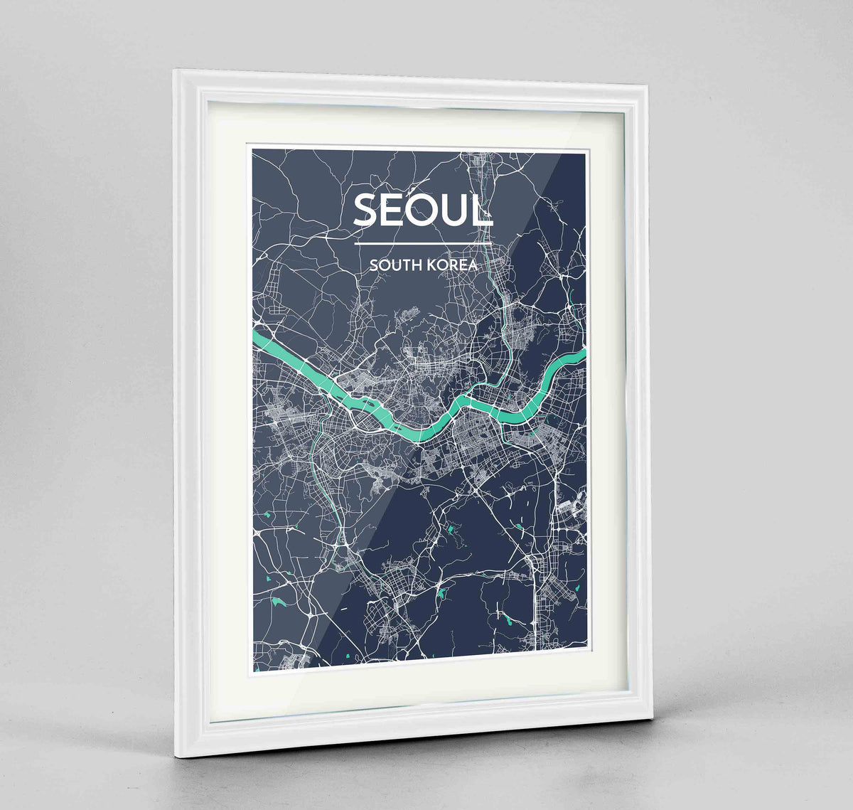 Framed Seoul Map Art Print 24x36&quot; Traditional White frame Point Two Design Group