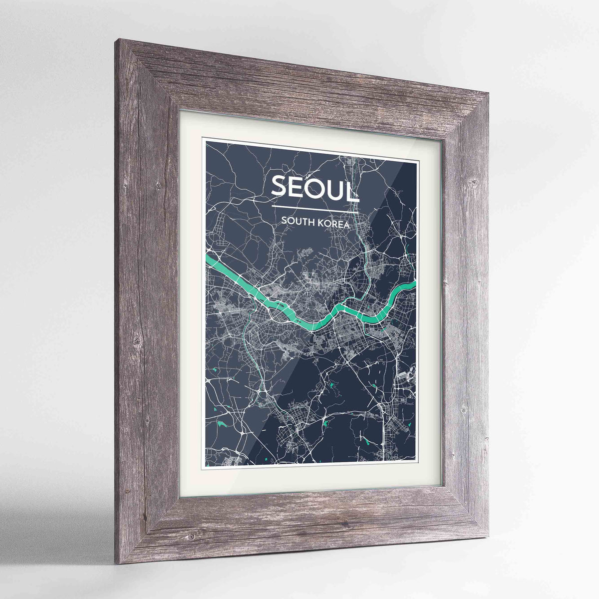 Framed Seoul Map Art Print 24x36&quot; Western Grey frame Point Two Design Group