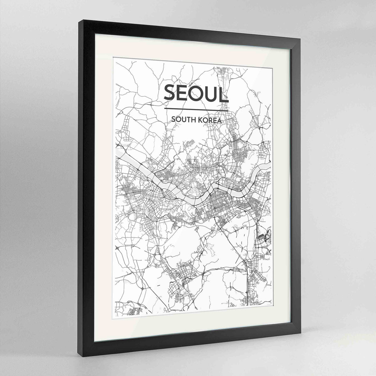 Framed Seoul Map Art Print 24x36&quot; Contemporary Black frame Point Two Design Group