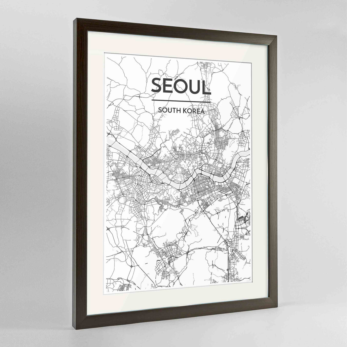 Framed Seoul Map Art Print 24x36&quot; Contemporary Walnut frame Point Two Design Group