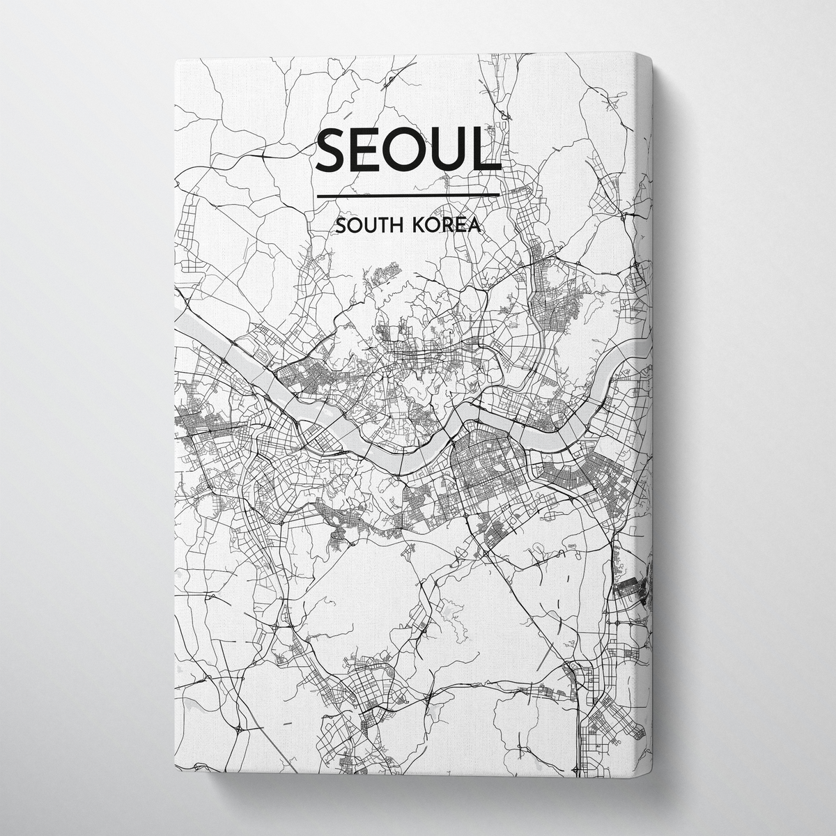 Seoul City Map Canvas Wrap - Point Two Design - Black &amp; White Print