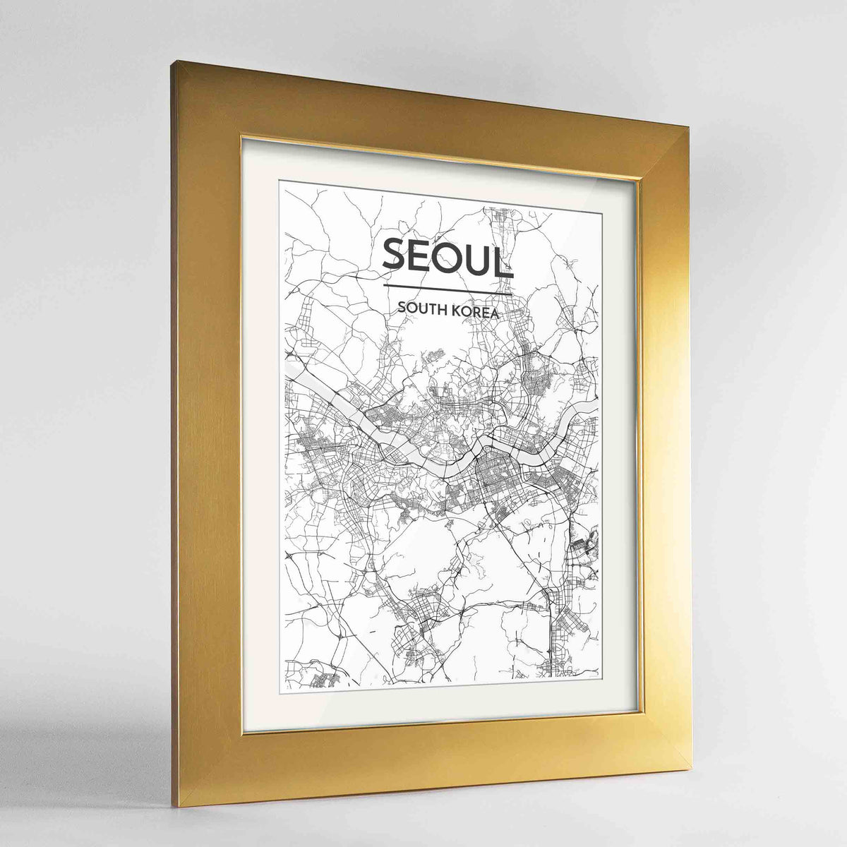 Framed Seoul Map Art Print 24x36&quot; Gold frame Point Two Design Group