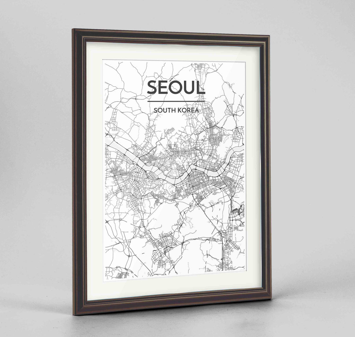 Framed Seoul Map Art Print 24x36&quot; Traditional Walnut frame Point Two Design Group
