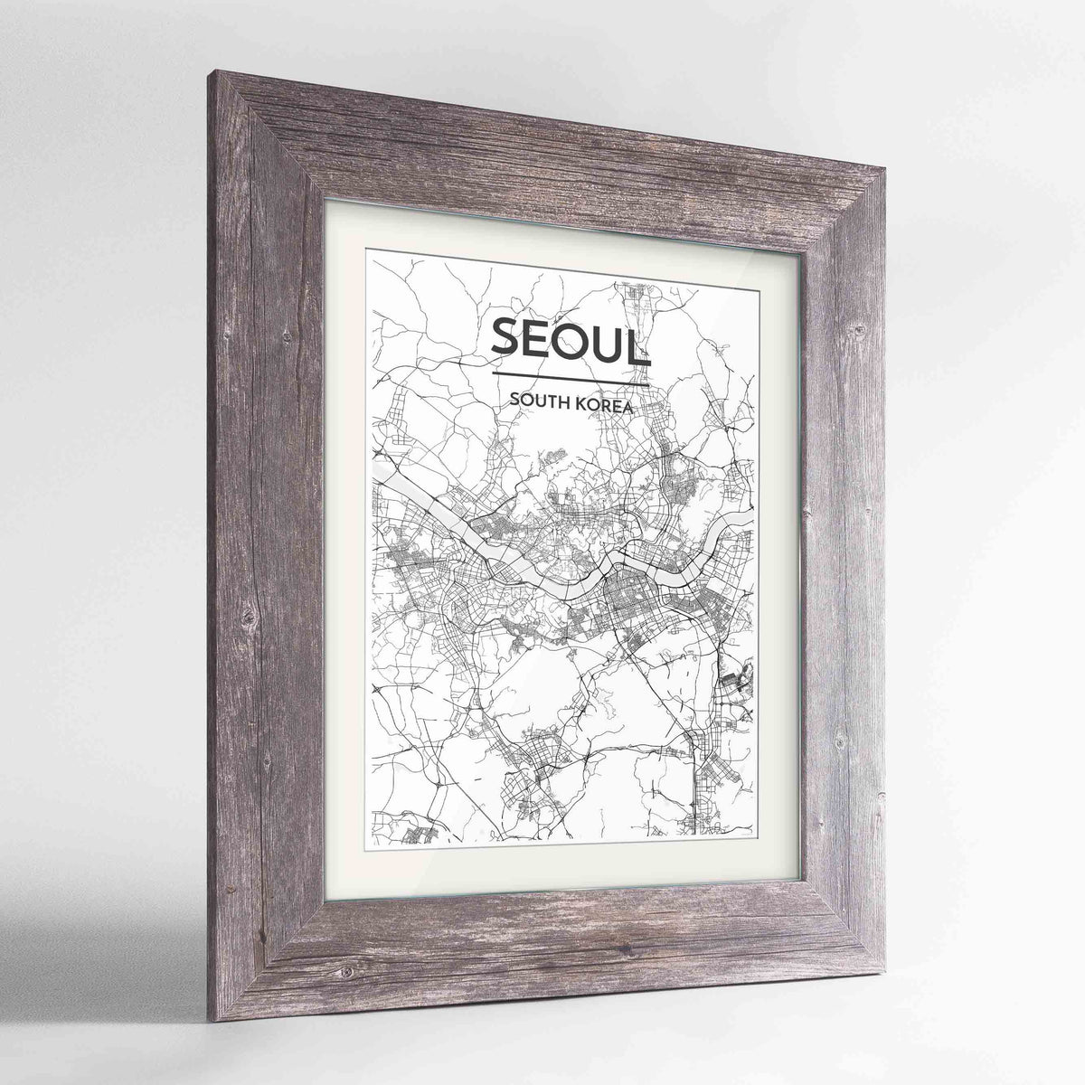 Framed Seoul Map Art Print 24x36&quot; Western Grey frame Point Two Design Group