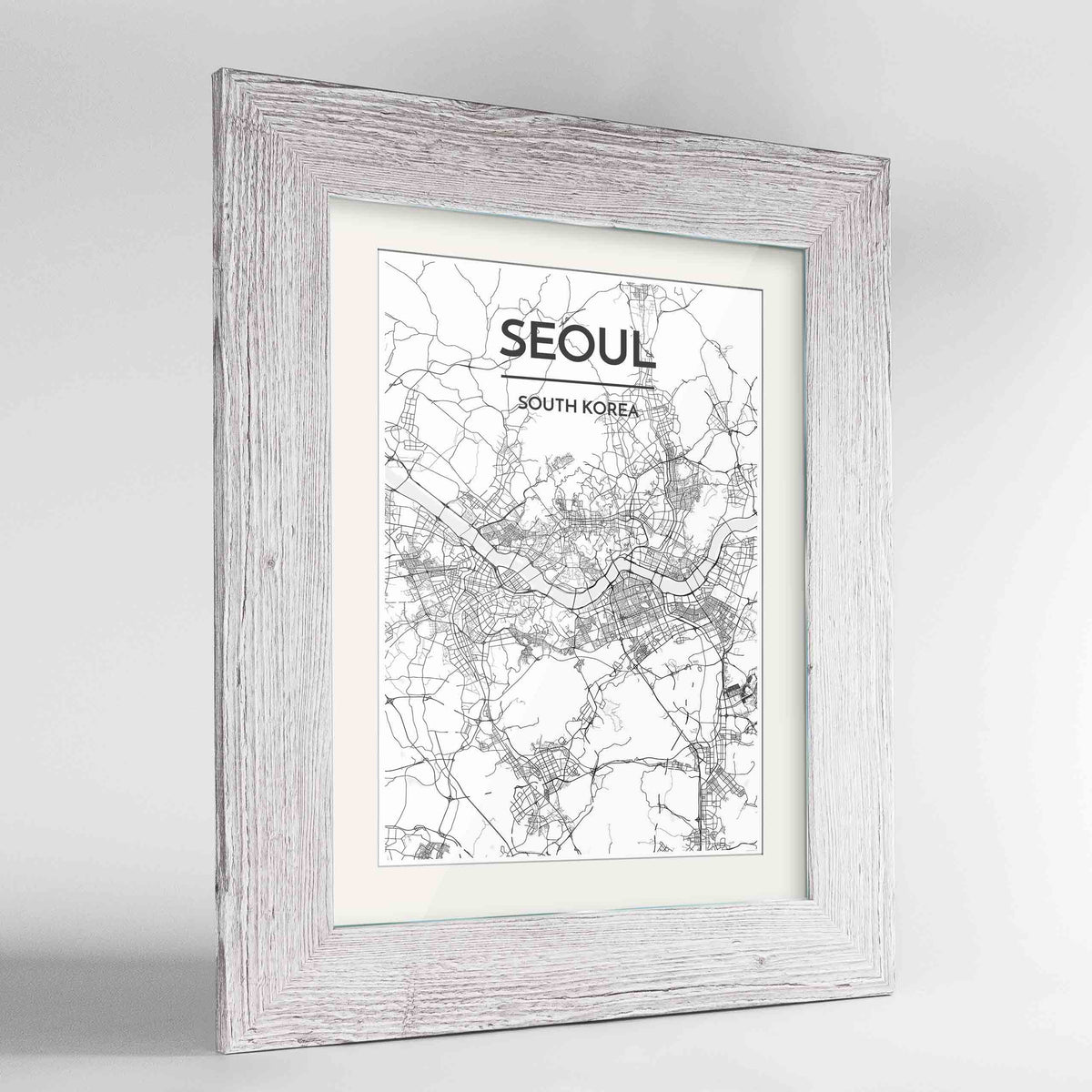 Framed Seoul Map Art Print 24x36&quot; Western White frame Point Two Design Group