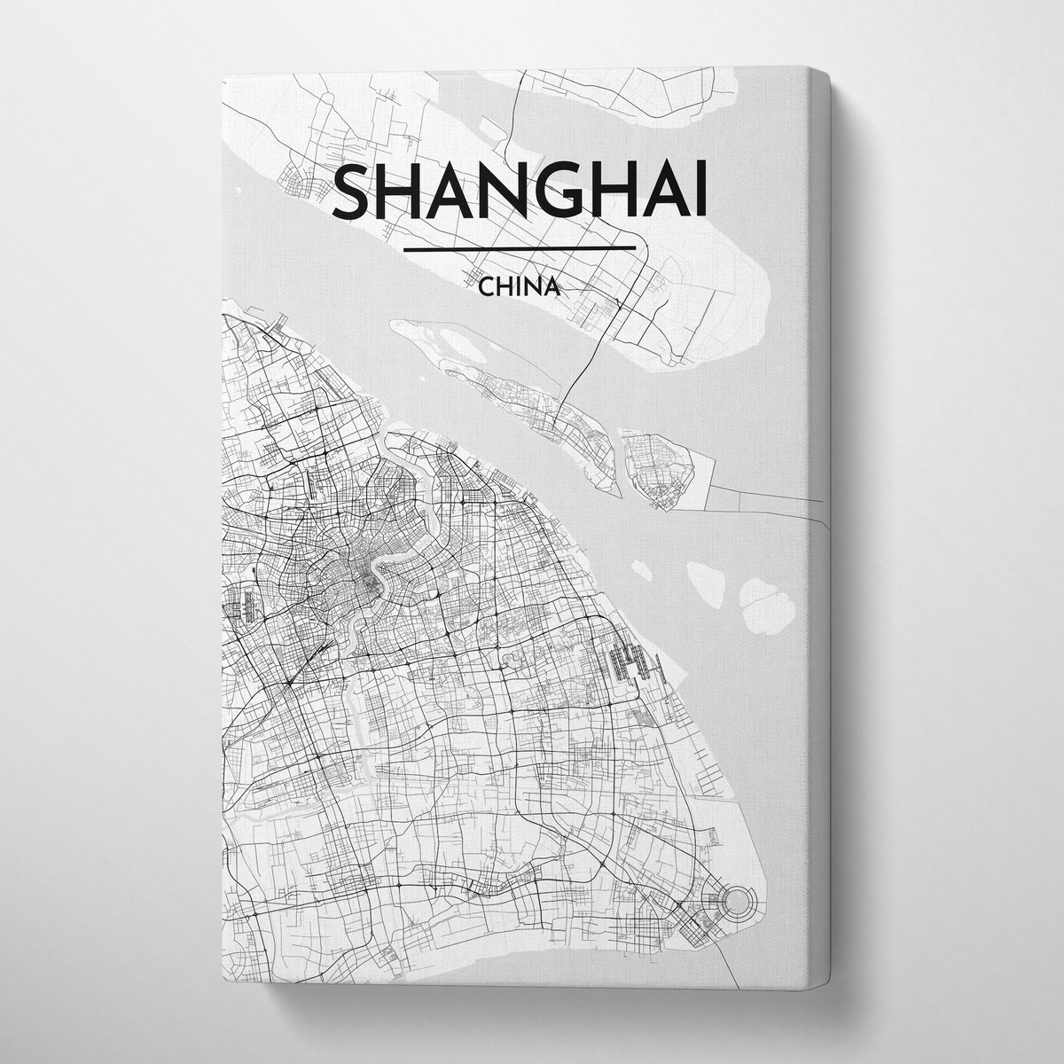 Shanghai City Map Canvas Wrap - Point Two Design - Black &amp; White Print