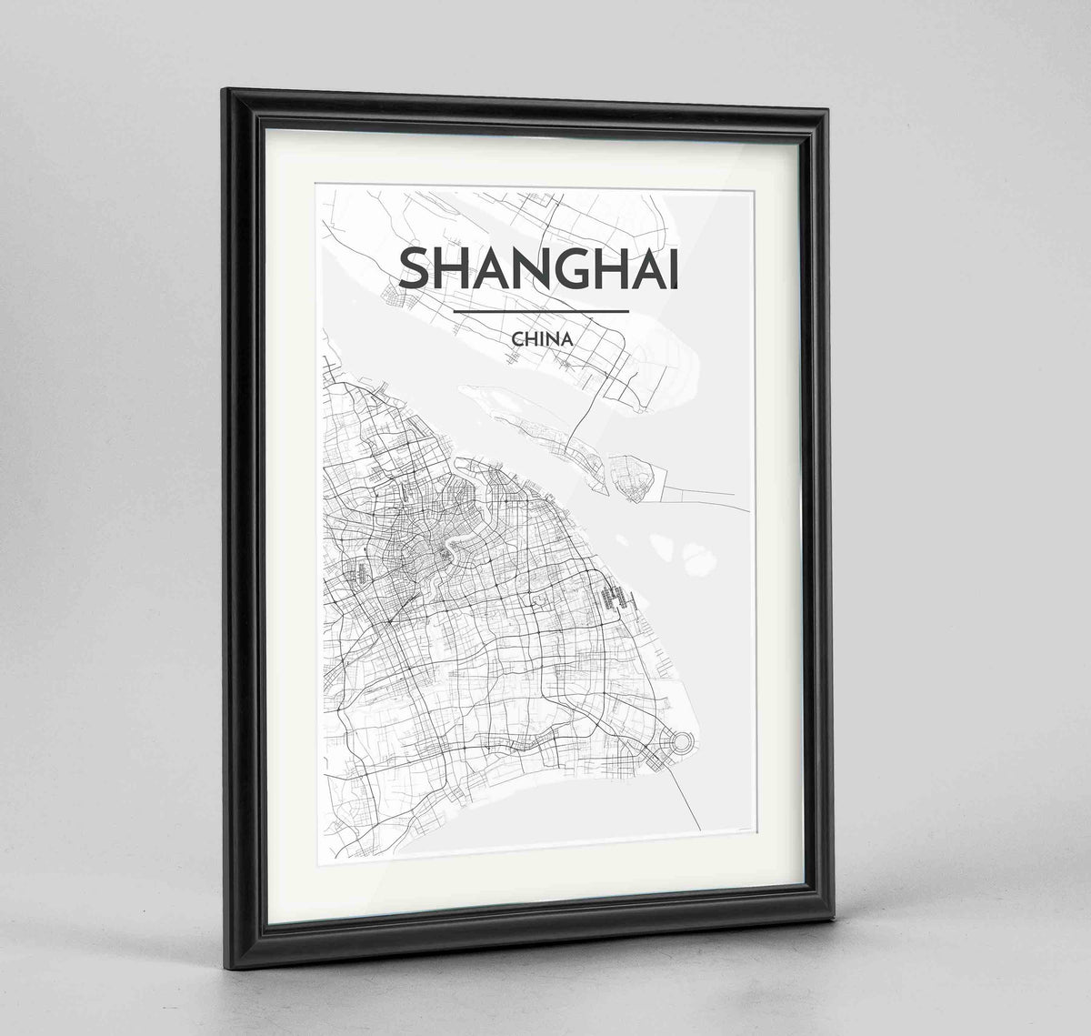 Framed Shanghai Map Art Print 24x36&quot; Traditional Black frame Point Two Design Group