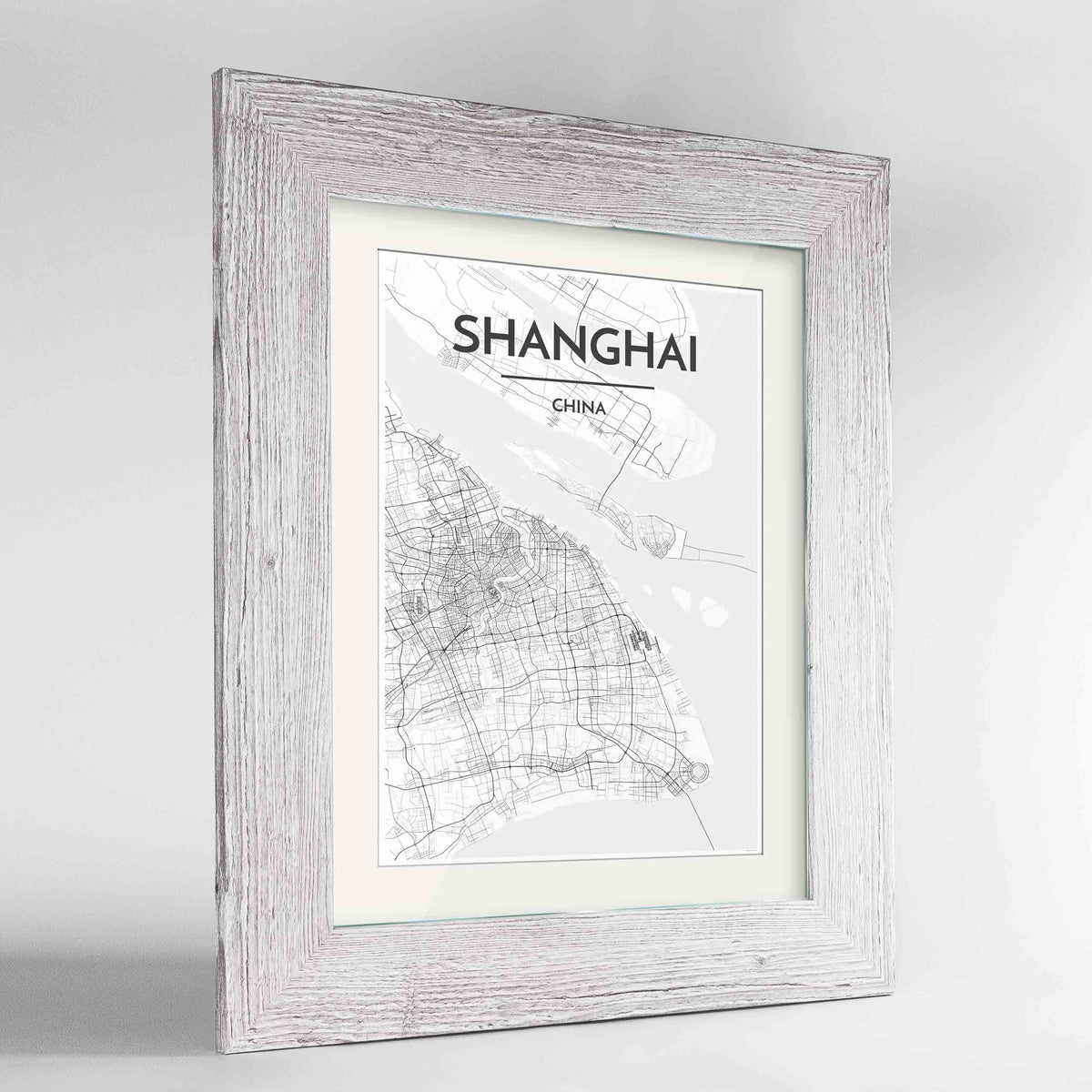 Framed Shanghai Map Art Print 24x36&quot; Western White frame Point Two Design Group