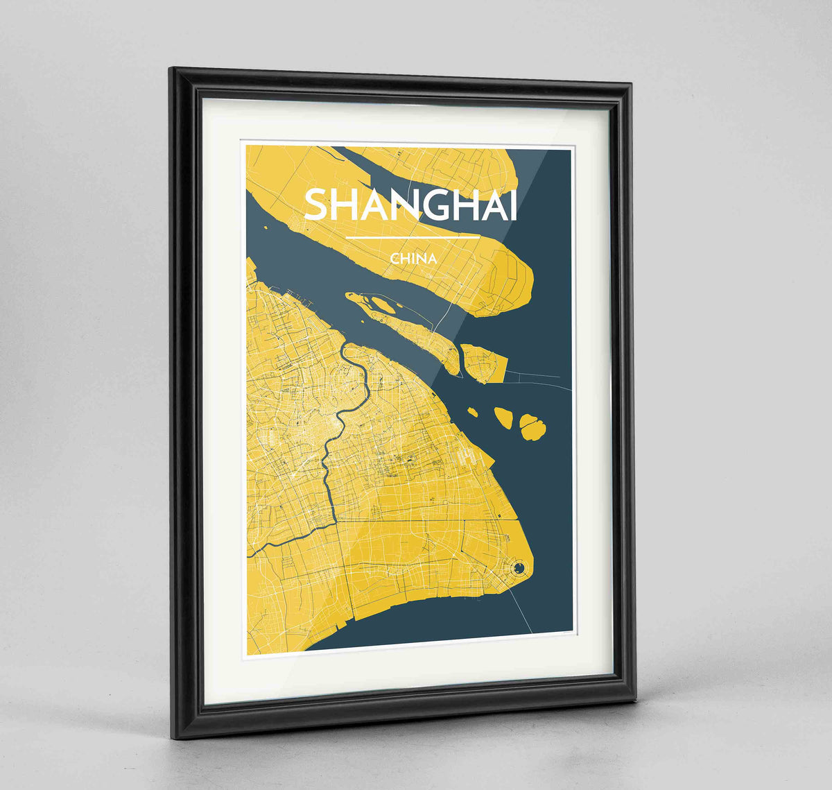 Framed Shanghai Map Art Print 24x36&quot; Traditional Black frame Point Two Design Group