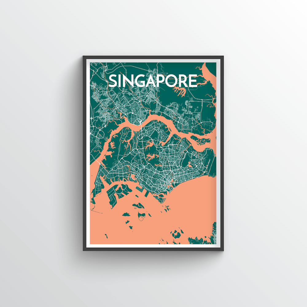 Singapore City Map Art Print - Point Two Design - Black &amp; White Print