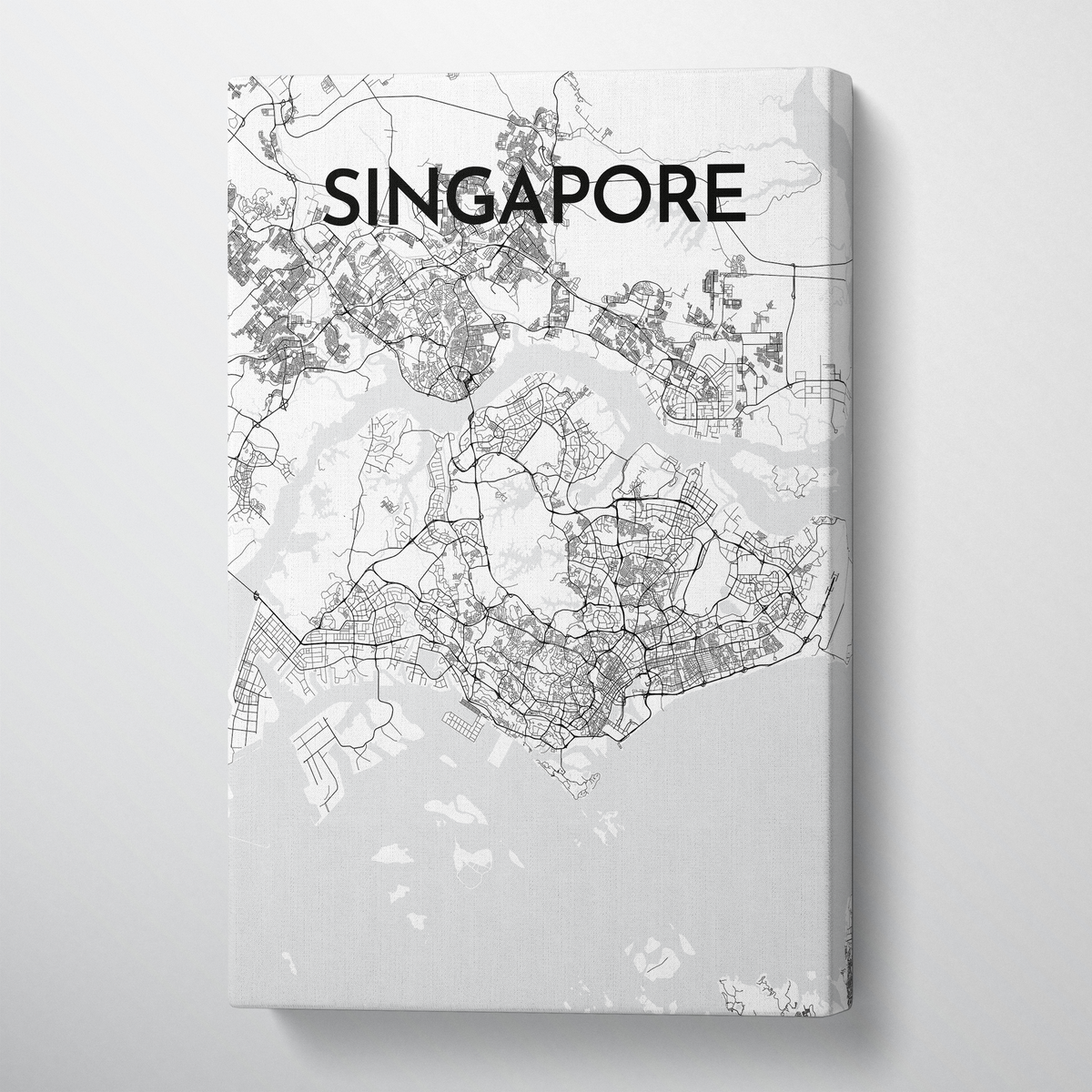 Singapore City Map Canvas Wrap - Point Two Design - Black &amp; White Print