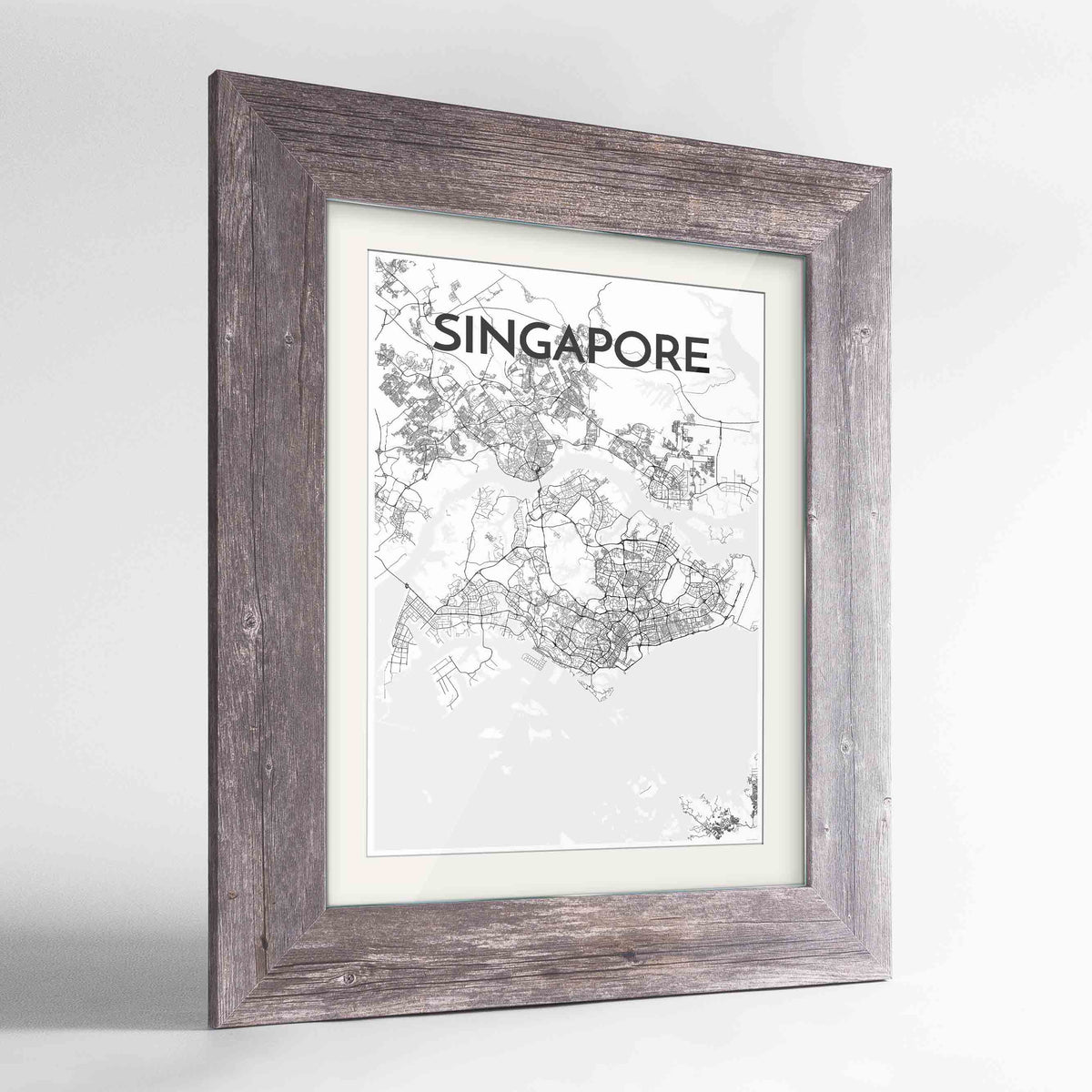 Framed Singapore Map Art Print 24x36&quot; Western Grey frame Point Two Design Group