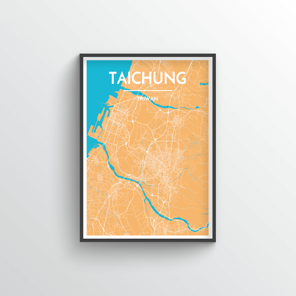 Taichung City Map Art Print - Point Two Design - Black &amp; White Print