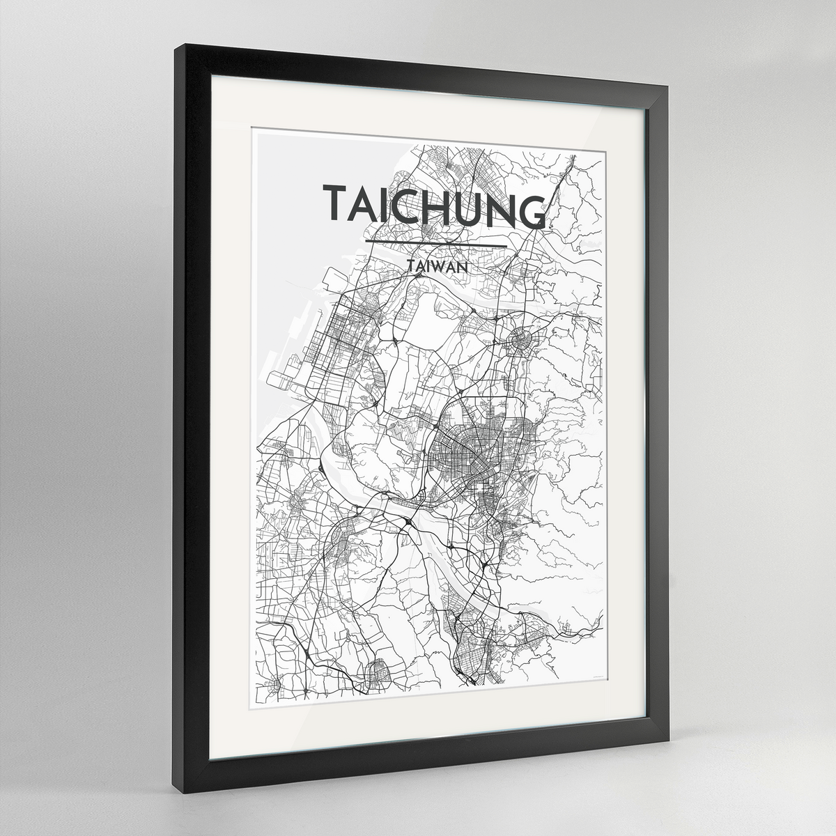 Taichung Map Art Print - Framed