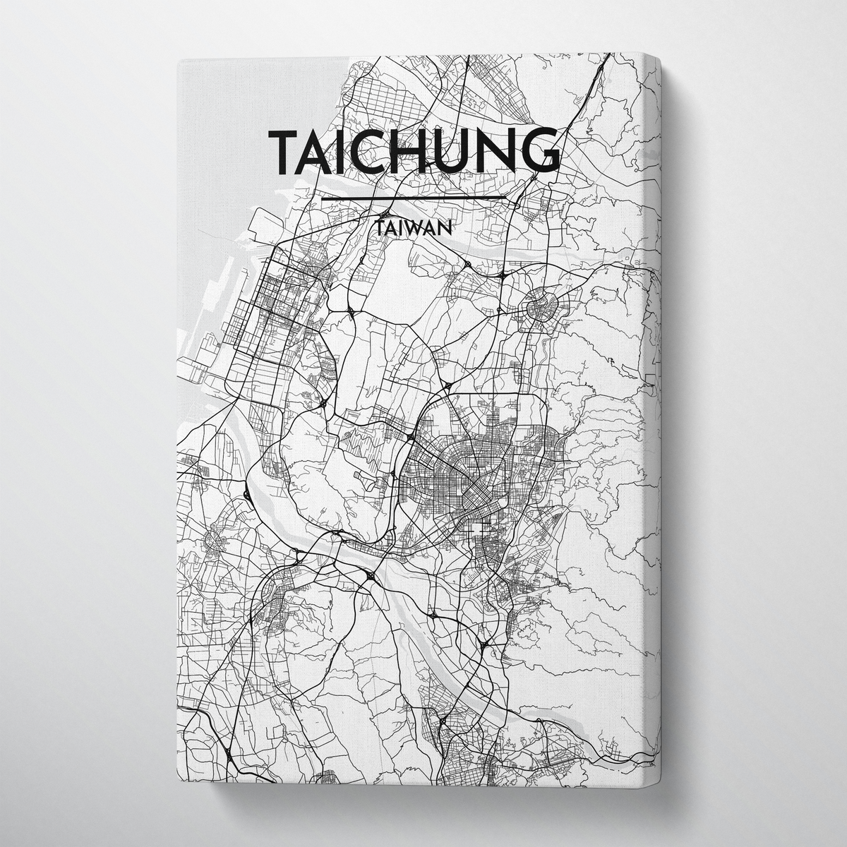 Taichung City Map Canvas Wrap - Point Two Design - Black &amp; White Print