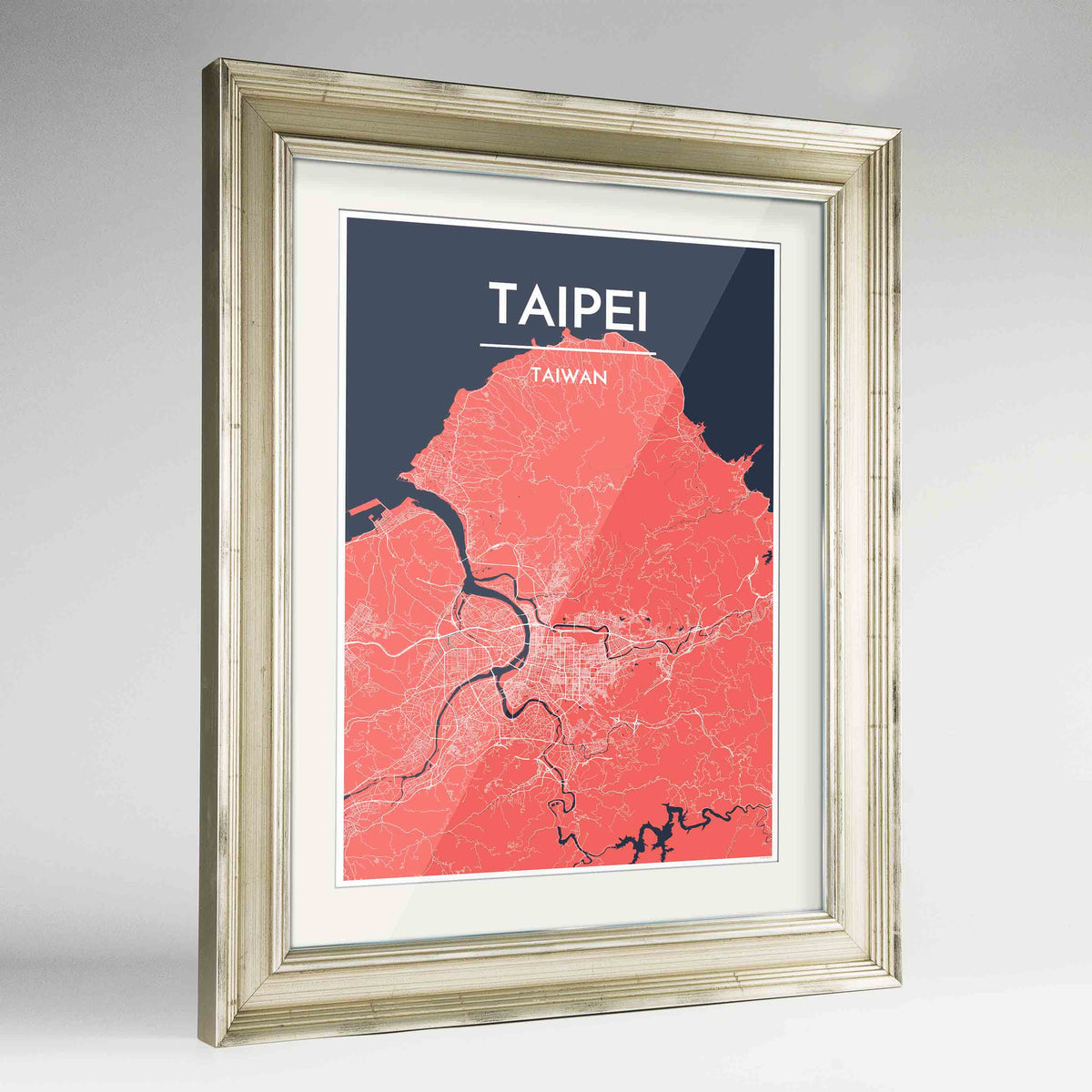 Framed Taipei Map Art Print 24x36&quot; Champagne frame Point Two Design Group