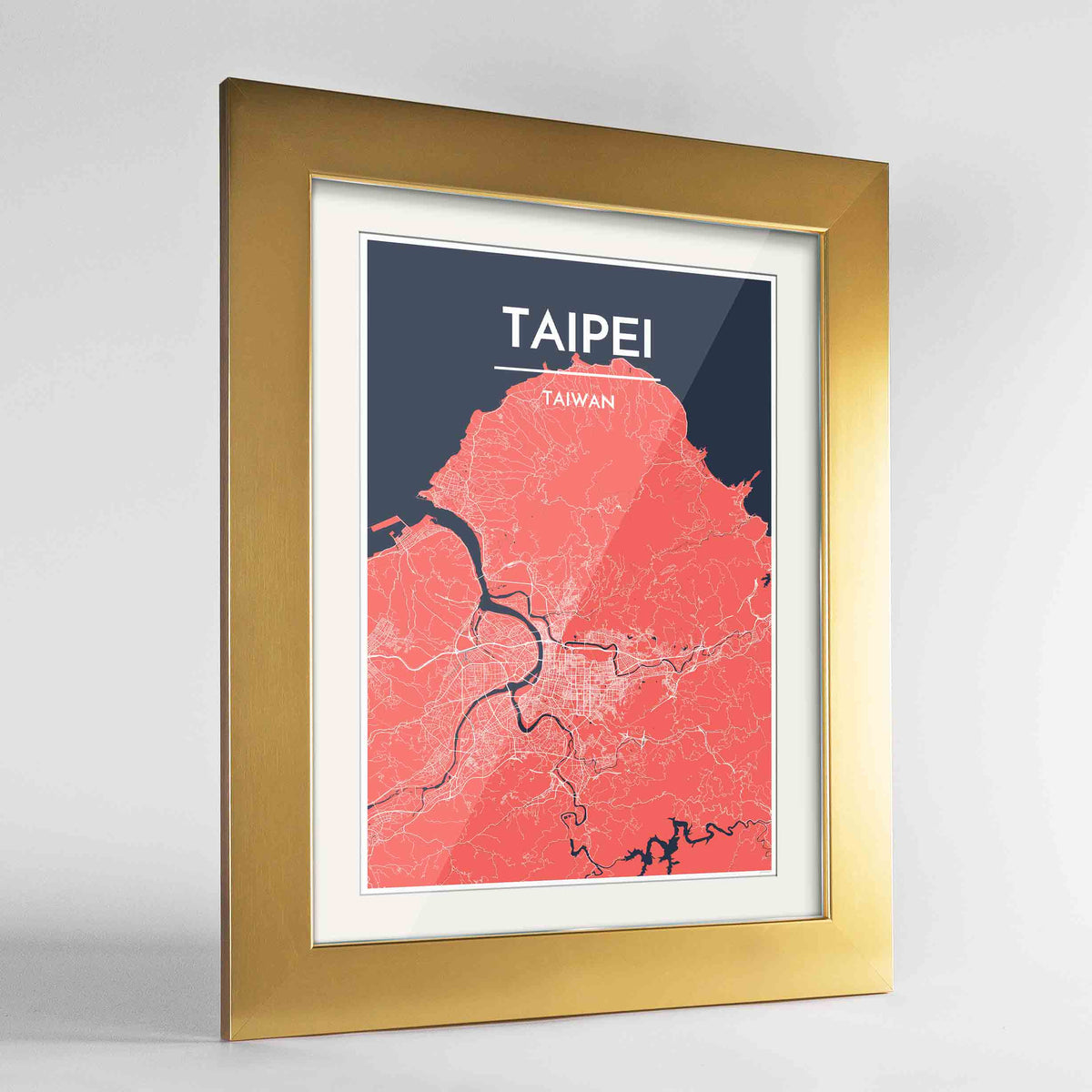 Framed Taipei Map Art Print 24x36&quot; Gold frame Point Two Design Group