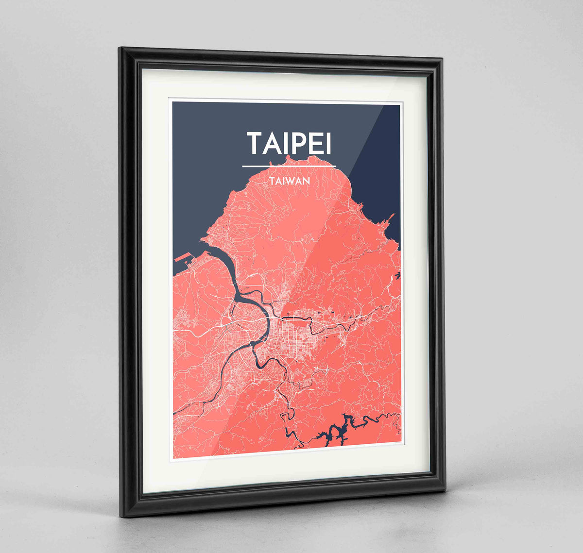 Framed Taipei Map Art Print 24x36&quot; Traditional Black frame Point Two Design Group
