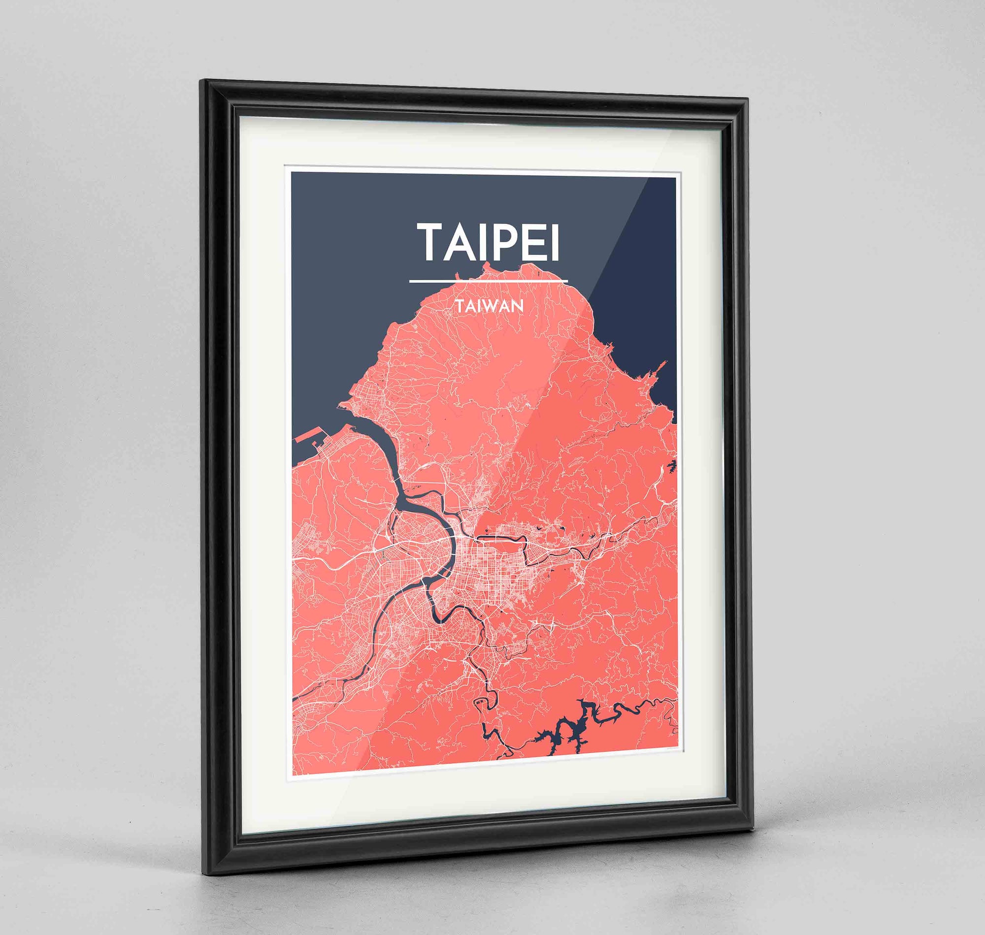 Framed Taipei Map Art Print 24x36" Traditional Black frame Point Two Design Group