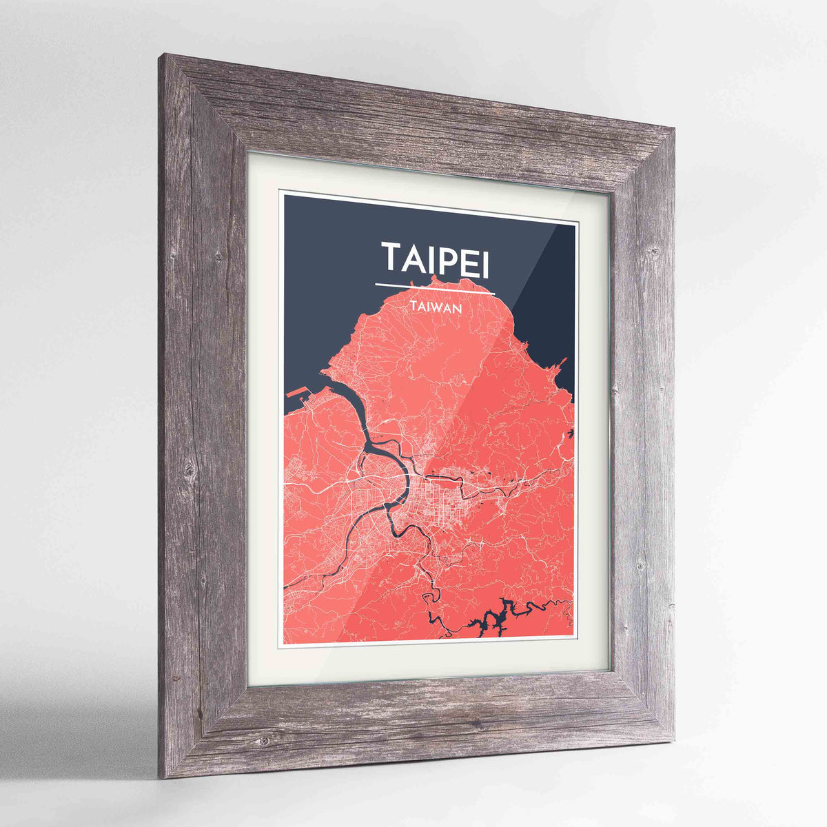 Framed Taipei Map Art Print 24x36&quot; Western Grey frame Point Two Design Group