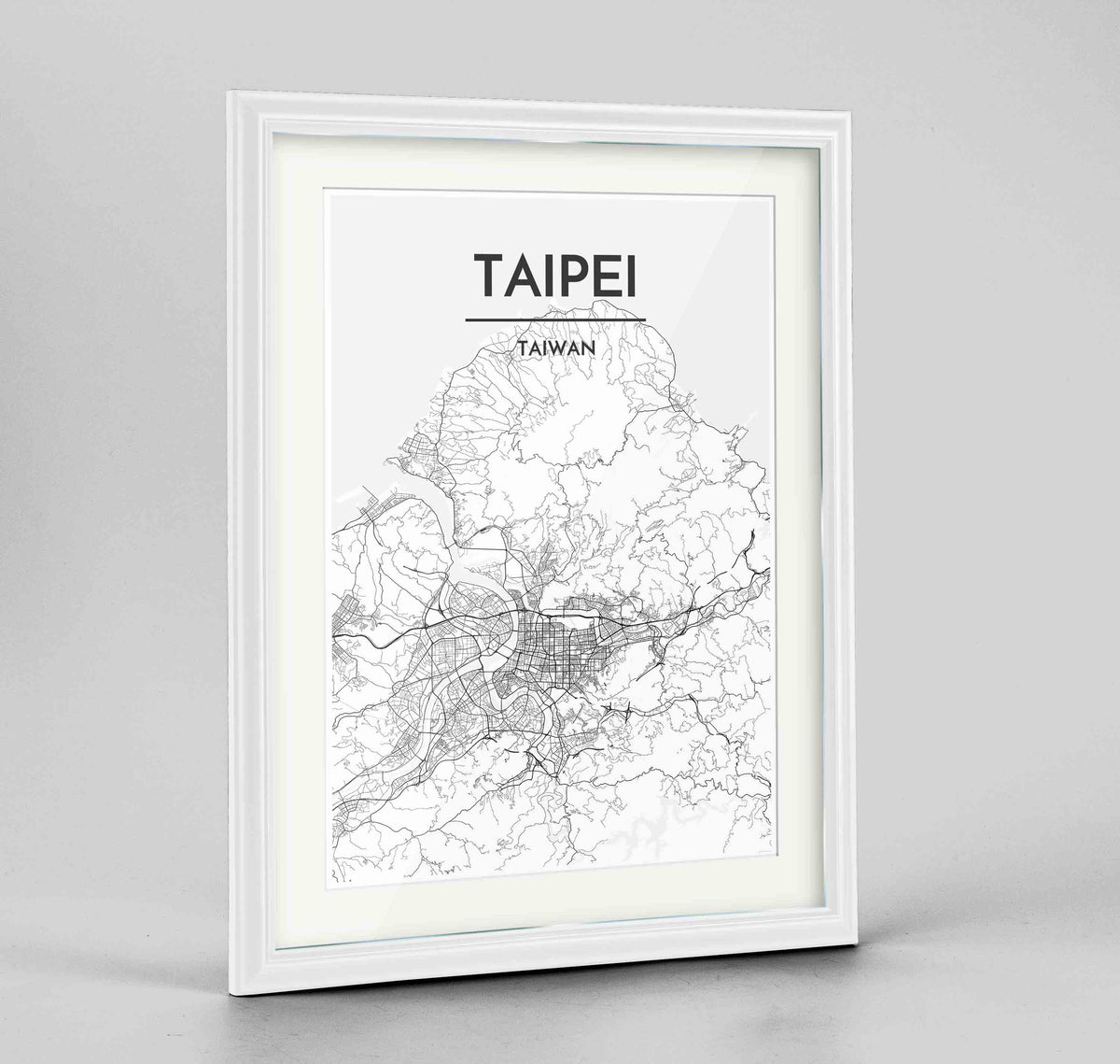 Framed Taipei Map Art Print 24x36&quot; Traditional White frame Point Two Design Group