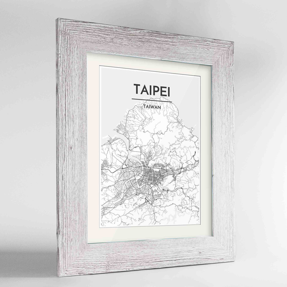Framed Taipei Map Art Print 24x36&quot; Western White frame Point Two Design Group