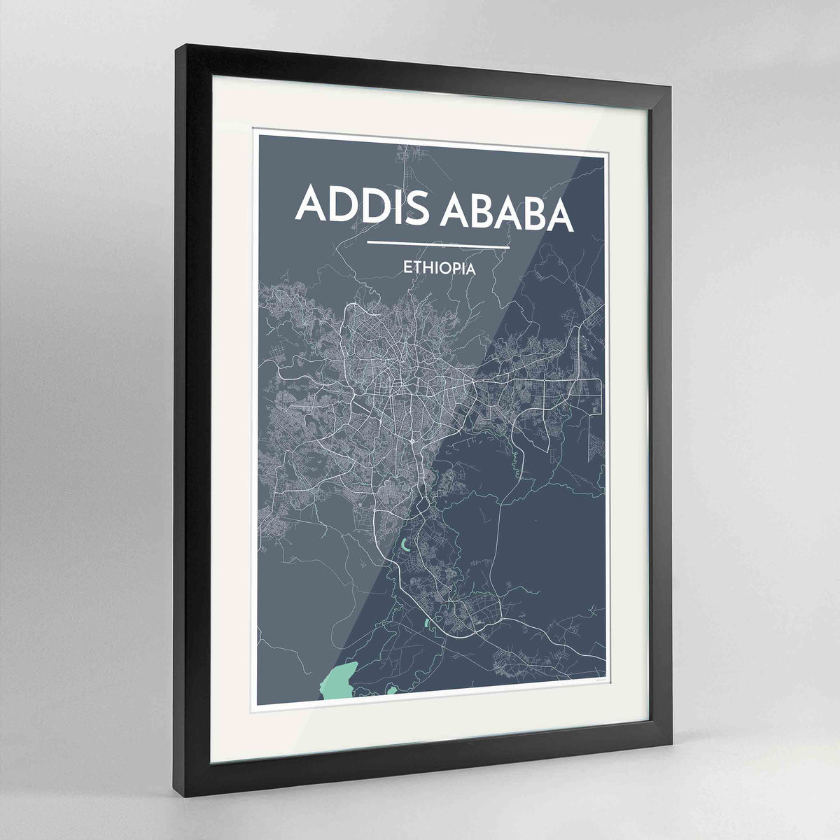 Framed Addis Ababa Map Art Print 24x36&quot; Contemporary Black frame Point Two Design Group