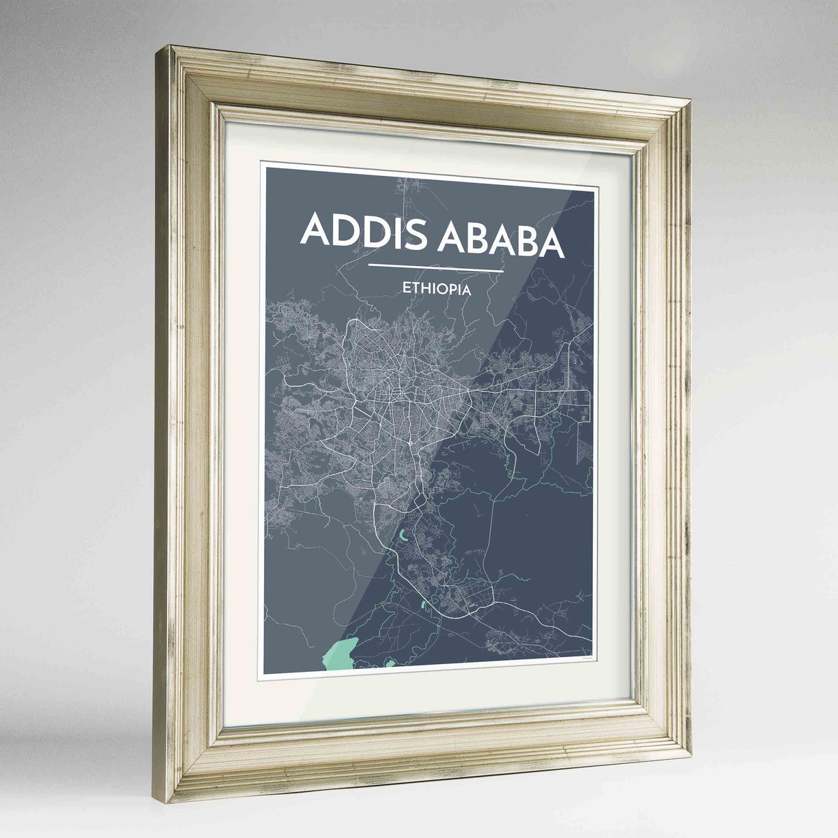 Framed Addis Ababa Map Art Print 24x36&quot; Champagne frame Point Two Design Group