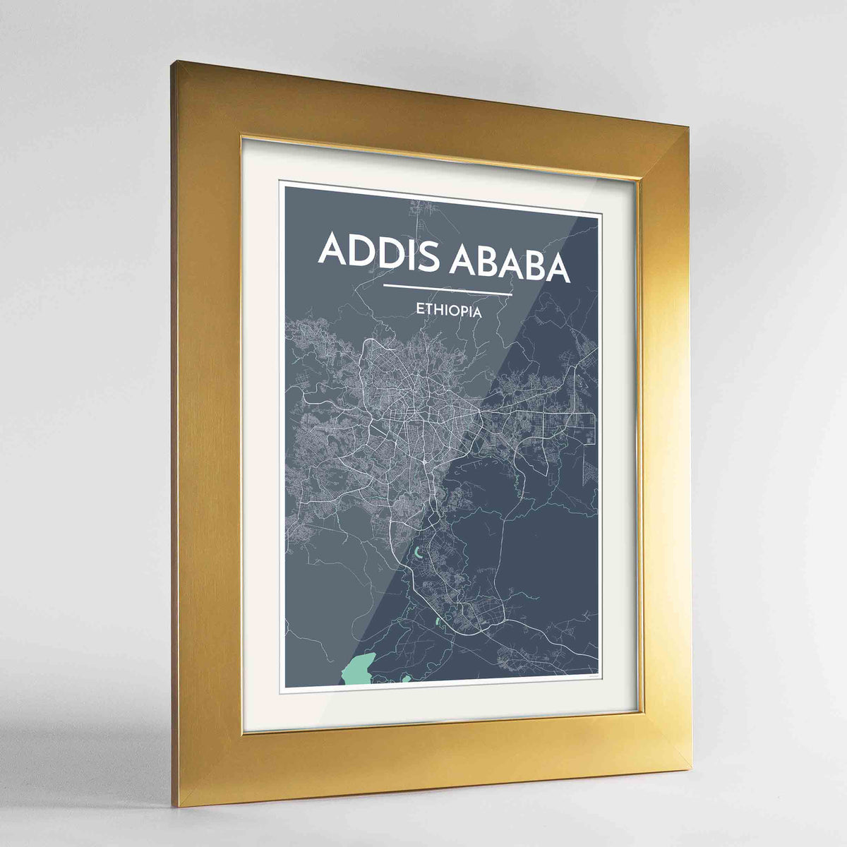 Framed Addis Ababa Map Art Print 24x36&quot; Gold frame Point Two Design Group