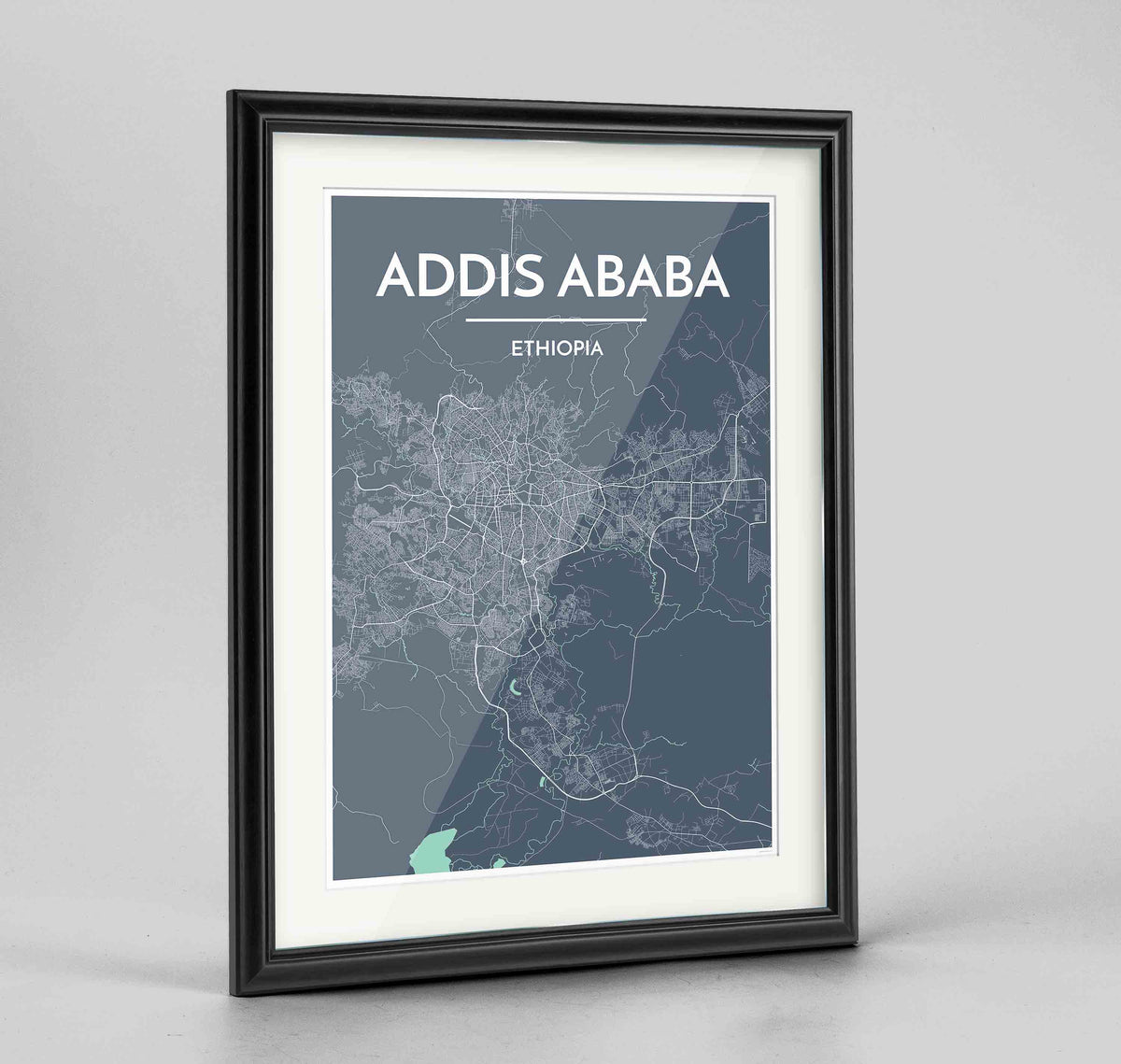 Framed Addis Ababa Map Art Print 24x36&quot; Traditional Black frame Point Two Design Group