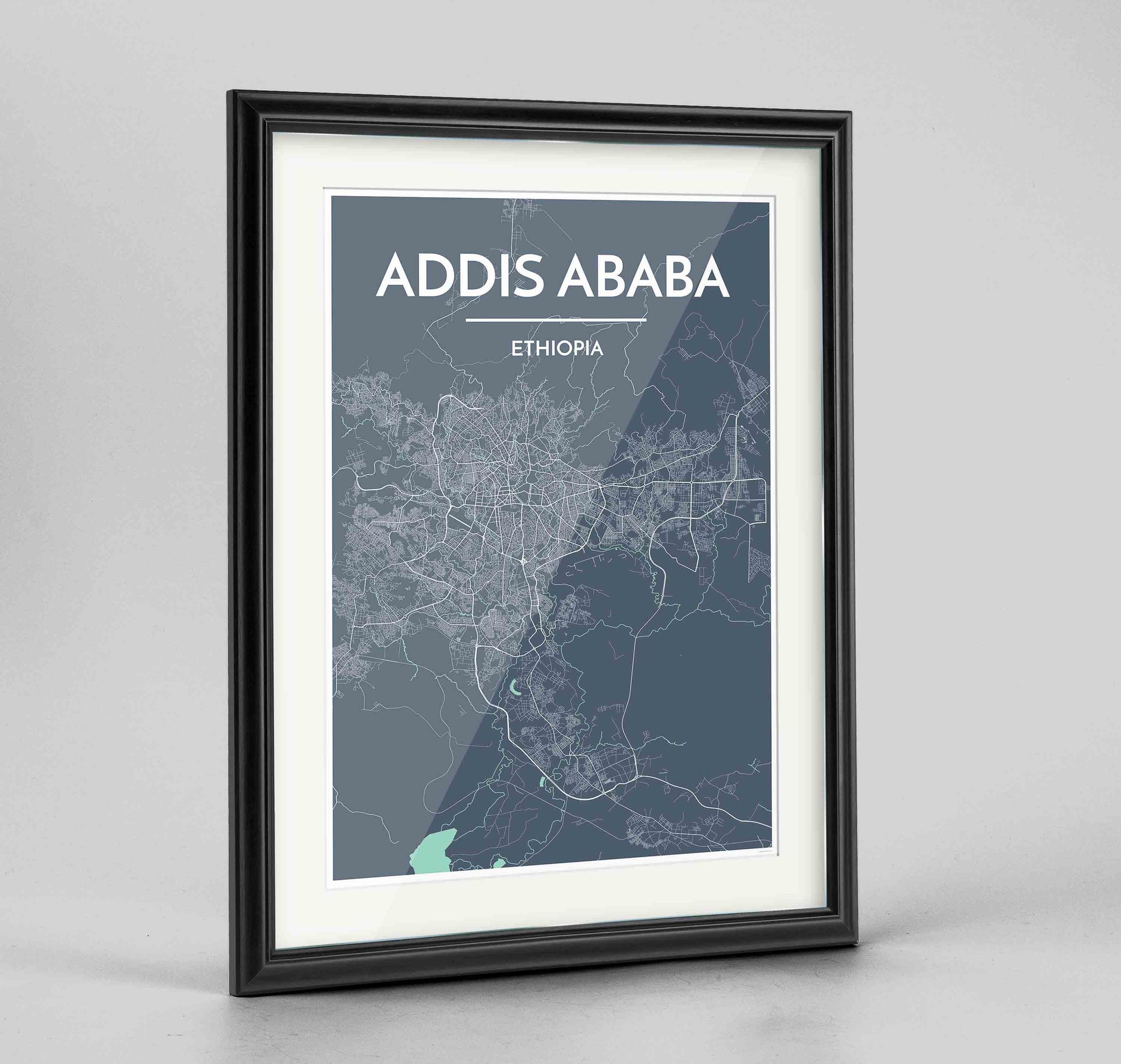 Framed Addis Ababa Map Art Print 24x36" Traditional Black frame Point Two Design Group