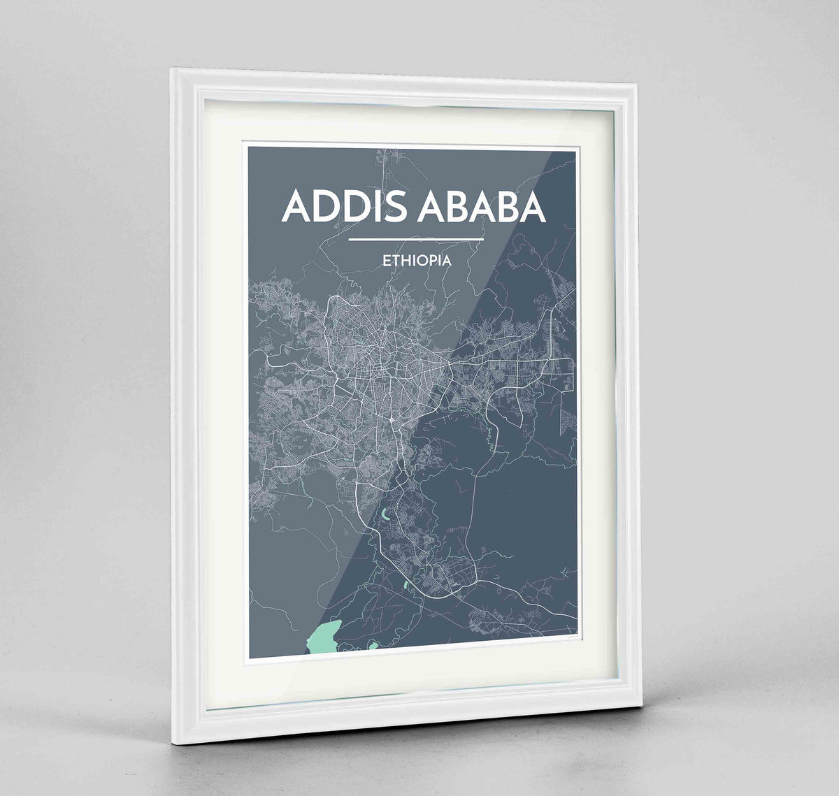 Framed Addis Ababa Map Art Print 24x36&quot; Traditional White frame Point Two Design Group